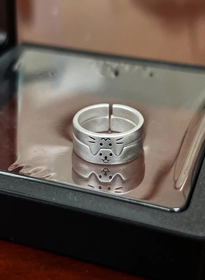 POYAMUSE Cute Dog and Cat Ring Set for Couple, Friends, Minimalist Lovely Pet Band Ring, Pet Lover Jewelry Gift, Adjustable Rings-silver - Image 3
